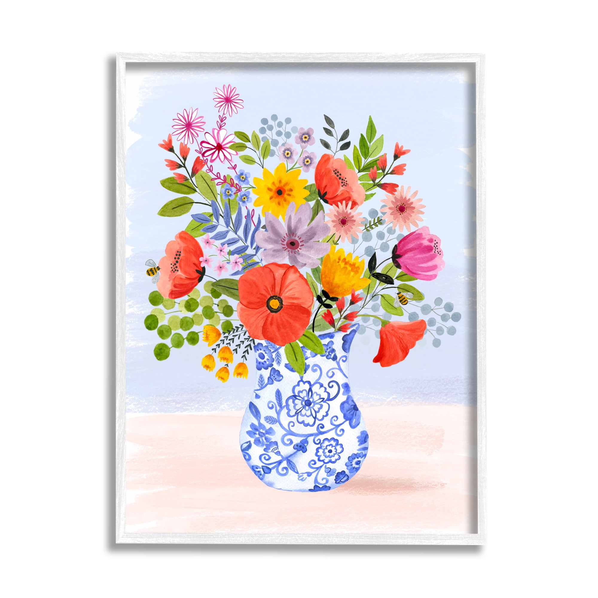 Stupell Industries Bright Flowers in Pottery Botanical & Floral Painting White Framed Art Print Wall Art, 16 x 20