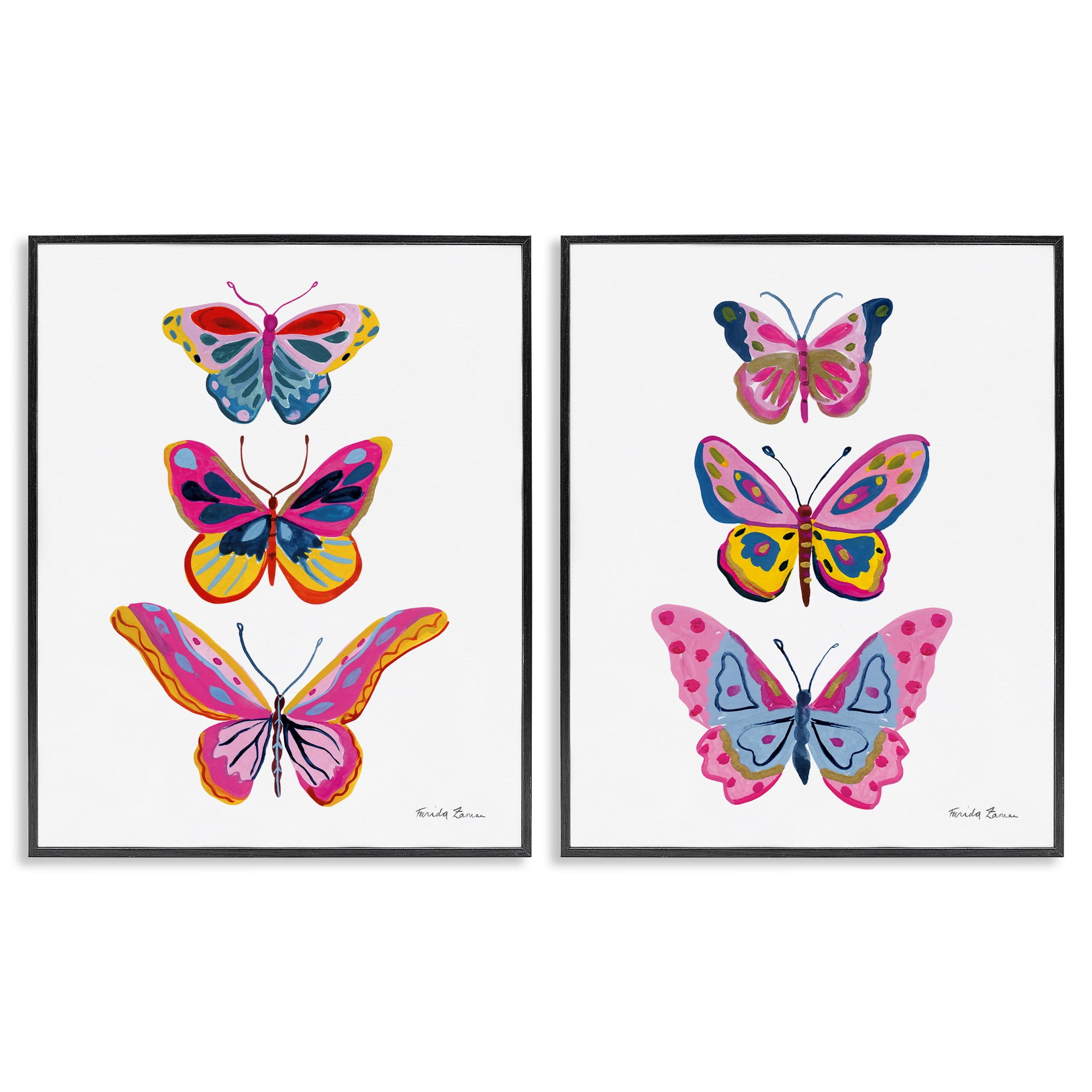 Stupell Industries Bright Flutter Butterflies Insects Painting Black Framed Art Print Wall Art, 16 x 20, Set of 2