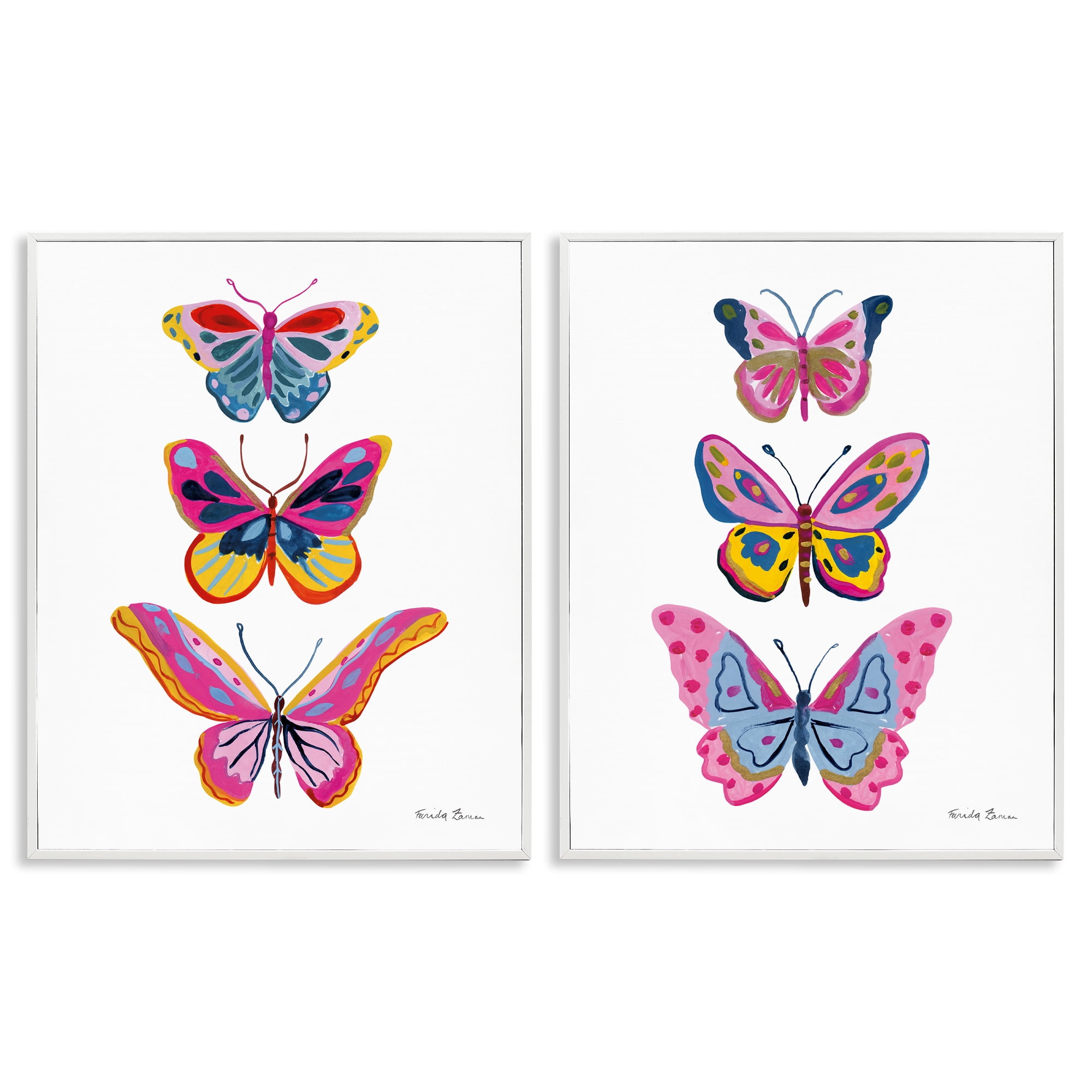 Stupell Industries Bright Flutter Butterflies Insects Painting White Framed Art Print Wall Art, 16 x 20, Set of 2