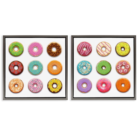 Stupell Industries Bright & Fun Donuts Food & Beverage Painting Gray Floater Framed Canvas Art Print Wall Art, 25 x 25, Set of 2