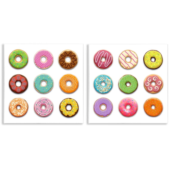 Stupell Industries Bright & Fun Donuts Food & Beverage Painting Unframed Art Print Wall Art, 12 x 12, Set of 2