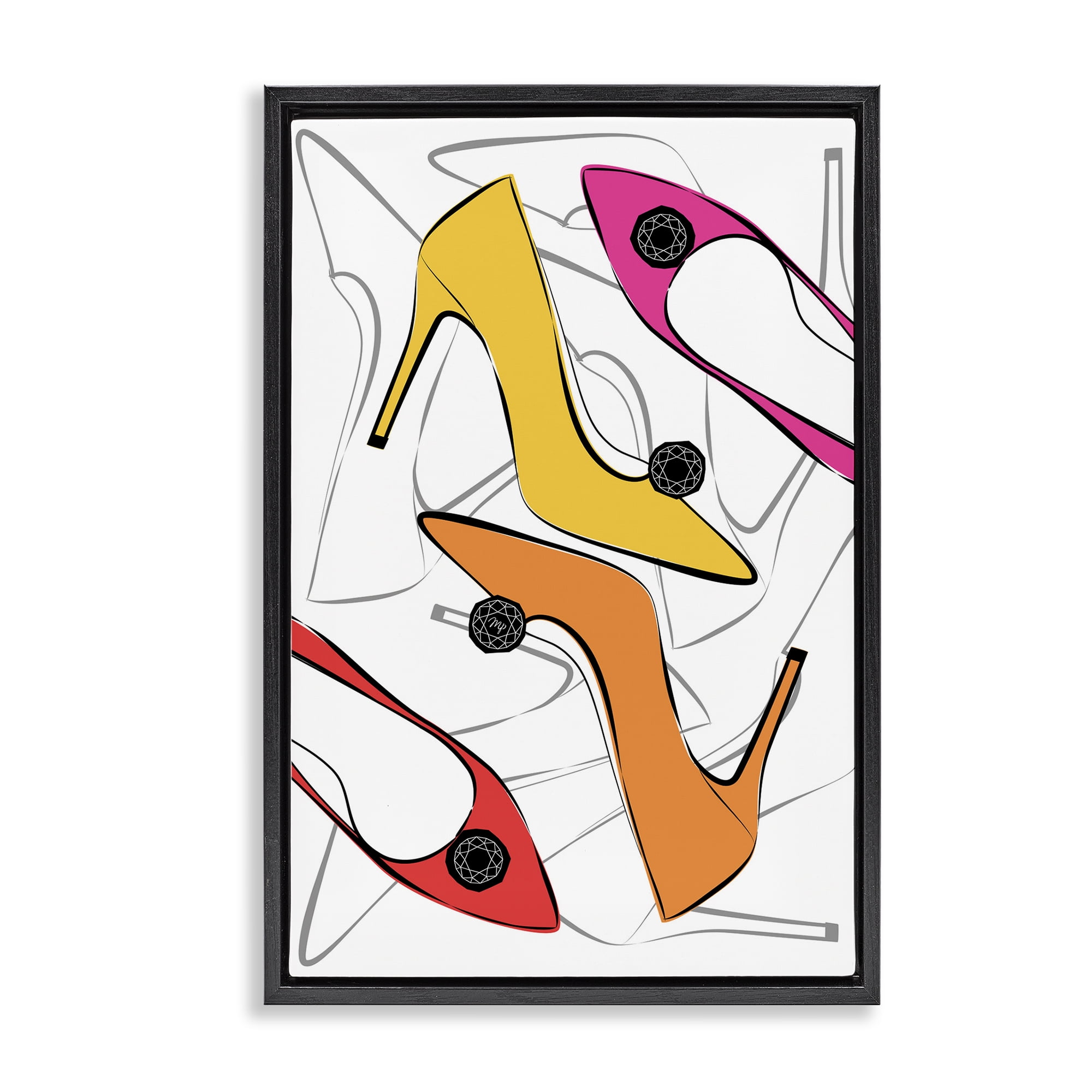Stupell Industries Bright Happy Heels Beauty & Fashion Painting Black Floater Framed Art Print Wall Art, 17 x 25