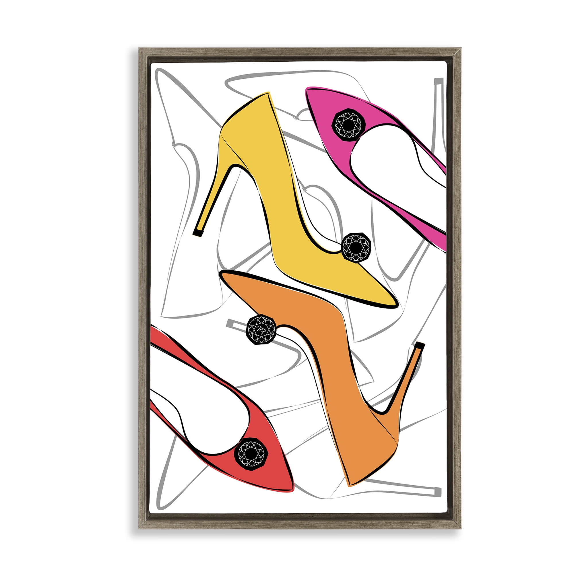 Stupell Industries Bright Happy Heels Beauty & Fashion Painting Brown Floater Framed Art Print Wall Art, 17 x 25