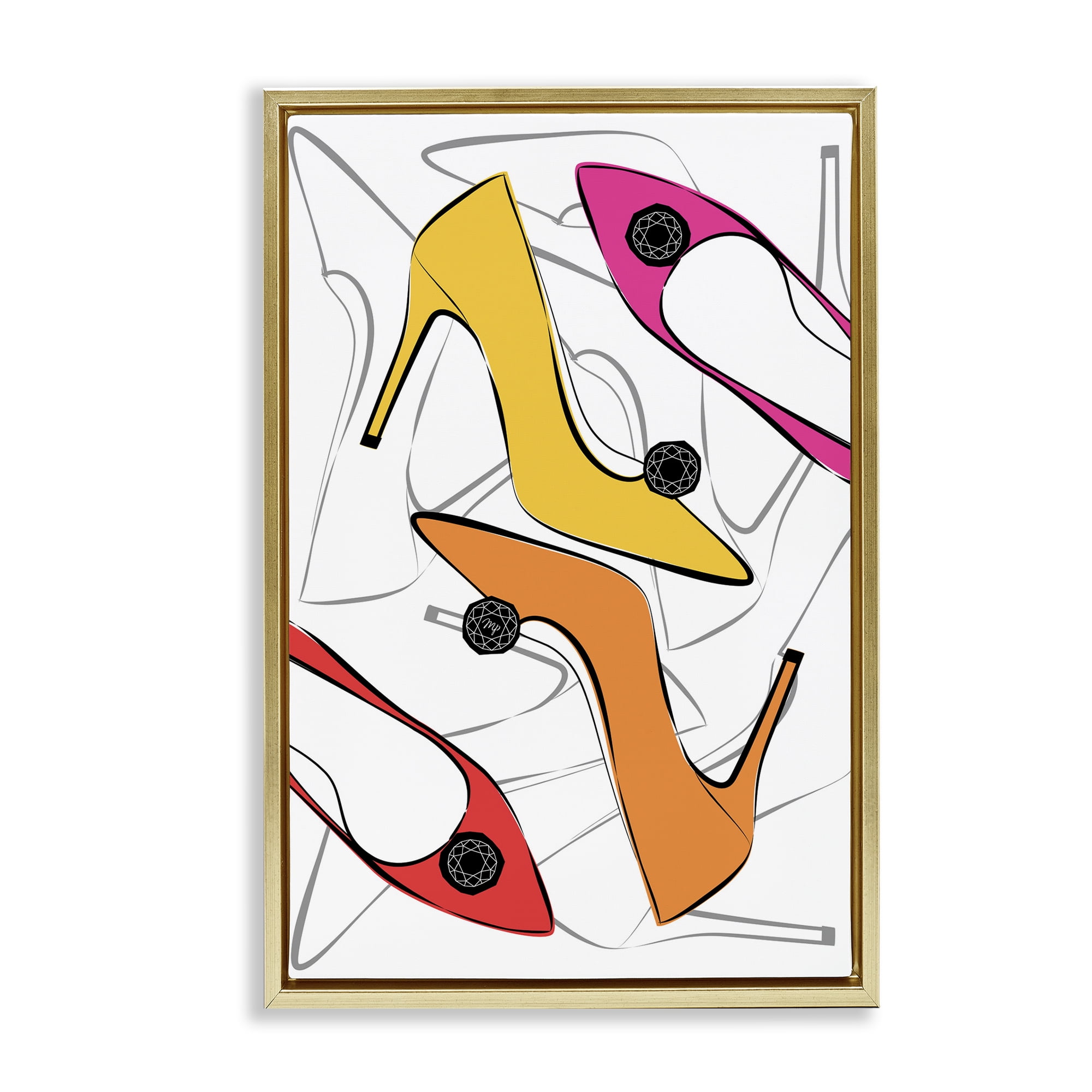 Stupell Industries Bright Happy Heels Beauty & Fashion Painting Gold Floater Framed Art Print Wall Art, 21 x 31