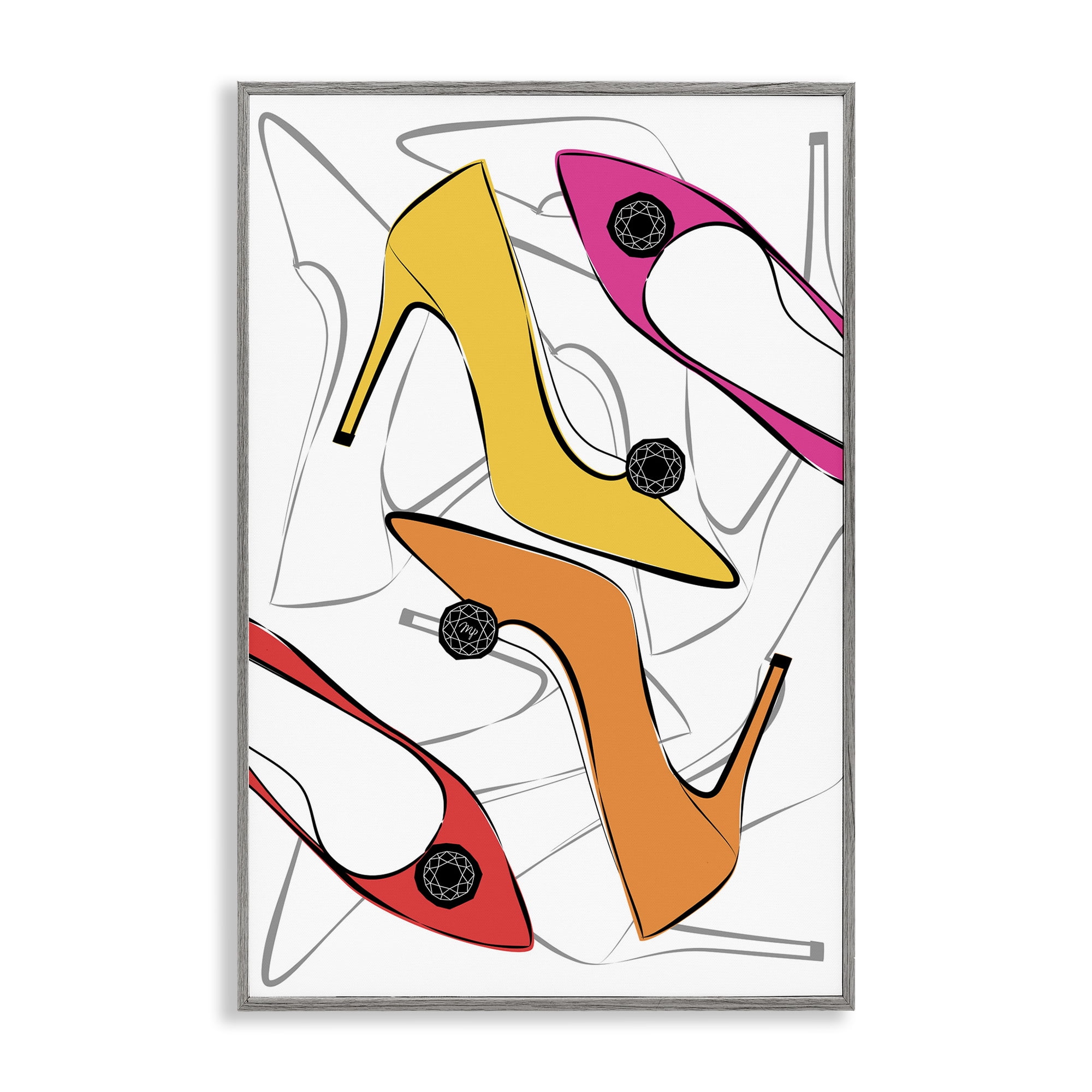 Stupell Industries Bright Happy Heels Beauty & Fashion Painting Gray Framed Art Print Wall Art, 20 x 30