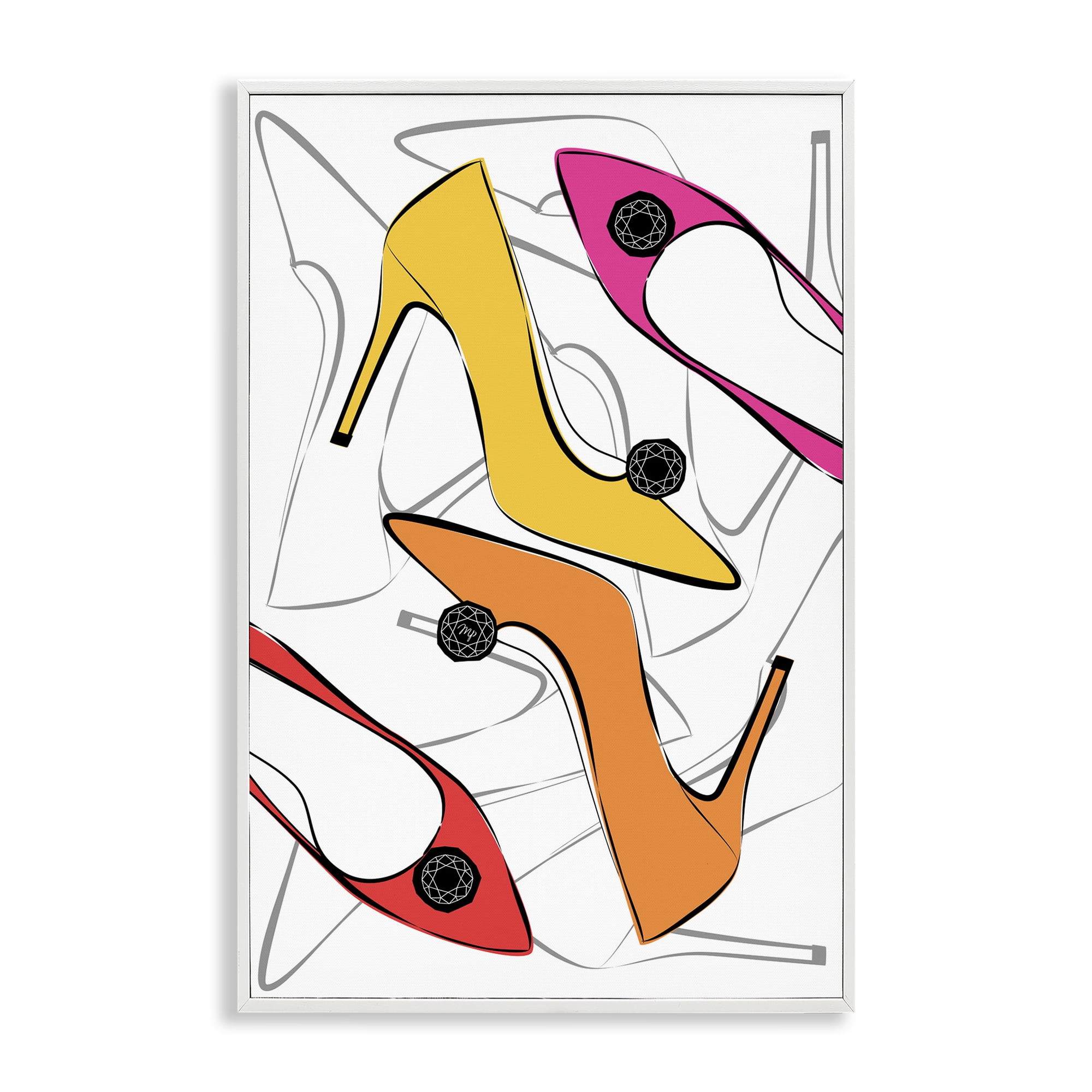Stupell Industries Bright Happy Heels Beauty & Fashion Painting White Framed Art Print Wall Art, 20 x 30