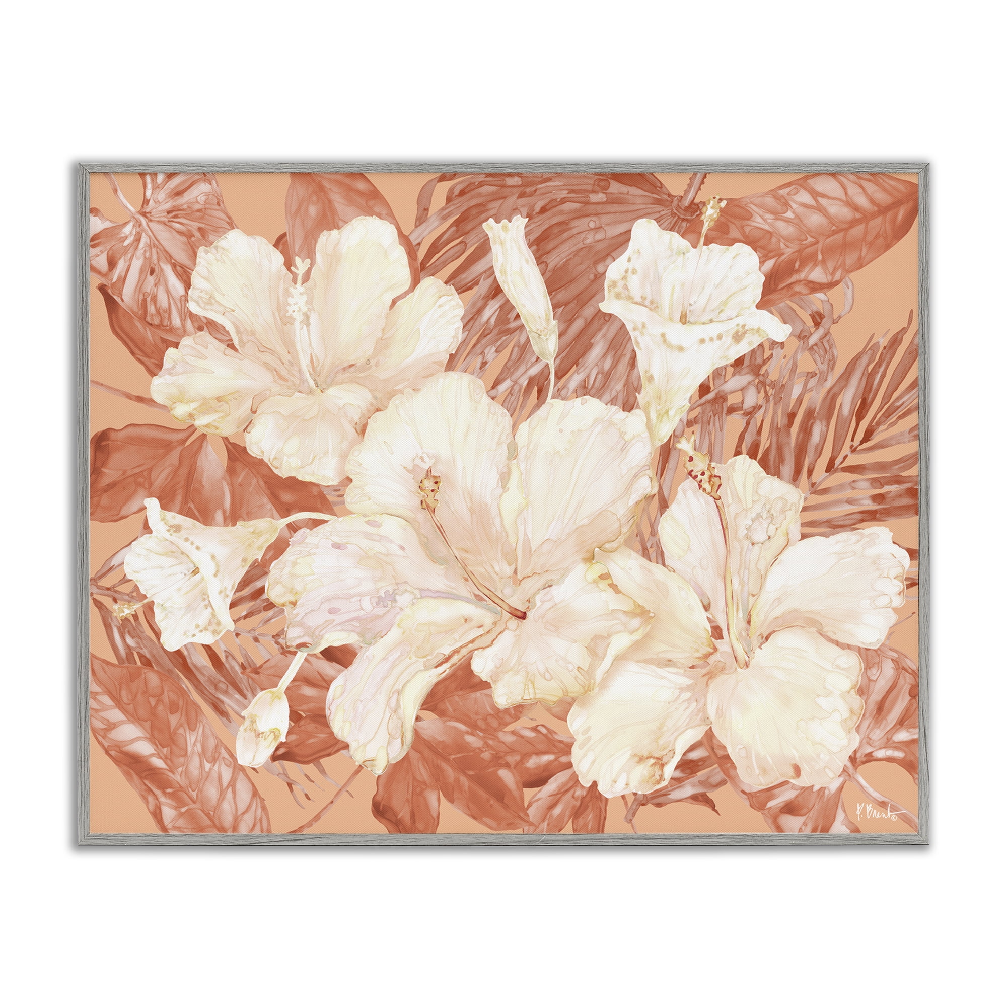 Stupell Industries Bright Hibiscus Bundle Plants & Flowers Painting Gray Framed Art Print Wall Art, 20 x 16
