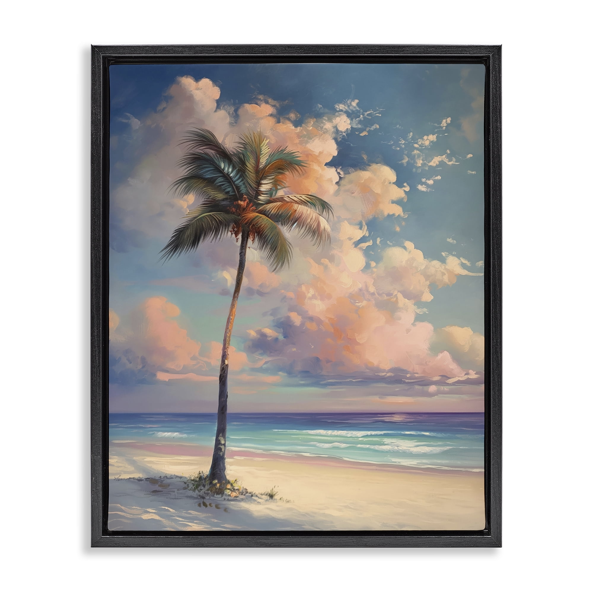 Stupell Industries Bright Hued Beach Palm Nautical & Beach Painting Black Floater Framed Canvas Art Print Wall Art, 25 x 31