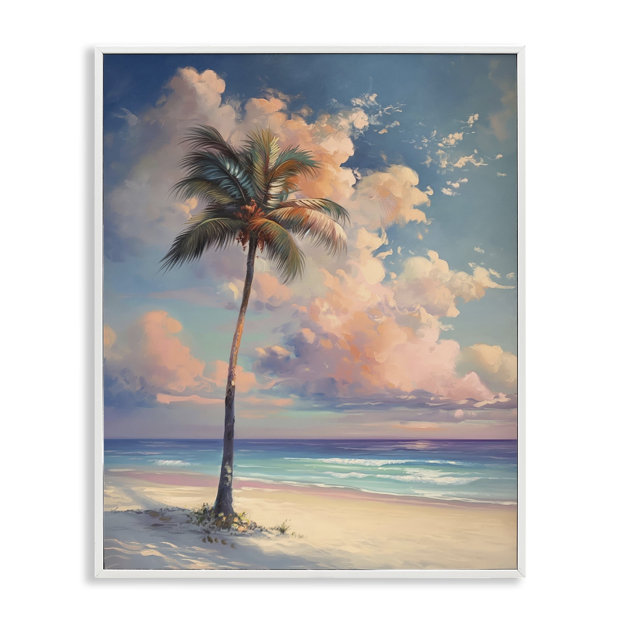 Stupell Industries Bright Hued Beach Palm Nautical & Beach Painting White Framed Art Print Wall Art, 24 x 30
