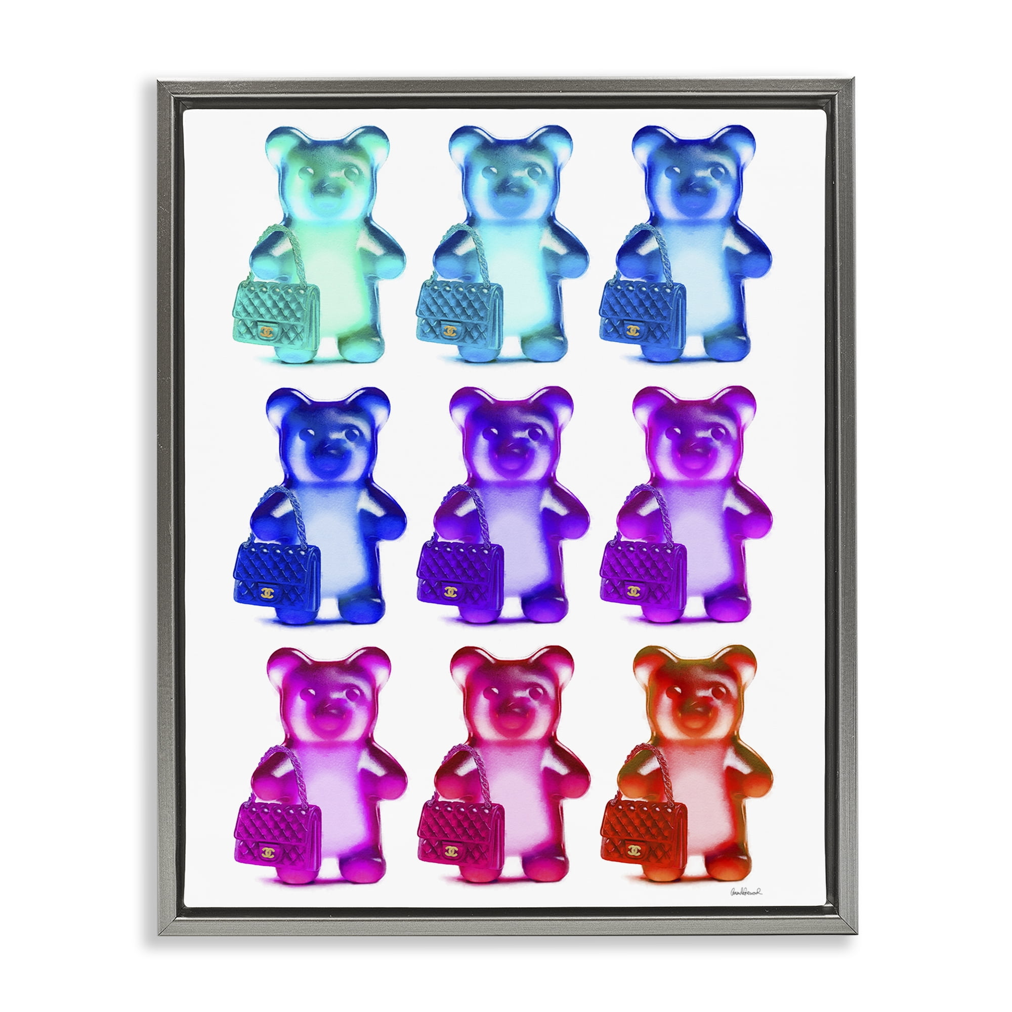 Stupell Industries Bright Hued Bears & Bags Fashion Painting Gray Floater Framed Canvas Art Print Wall Art, 25 x 31