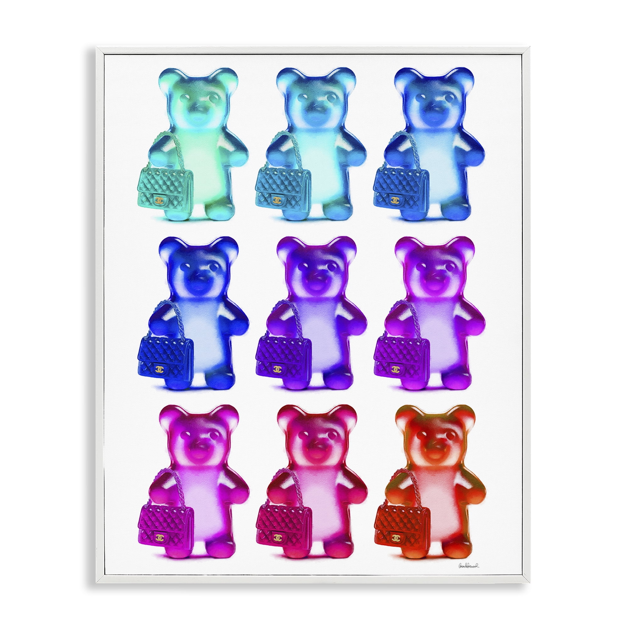 Stupell Industries Bright Hued Bears & Bags Fashion Painting White Framed Art Print Wall Art, 16 x 20