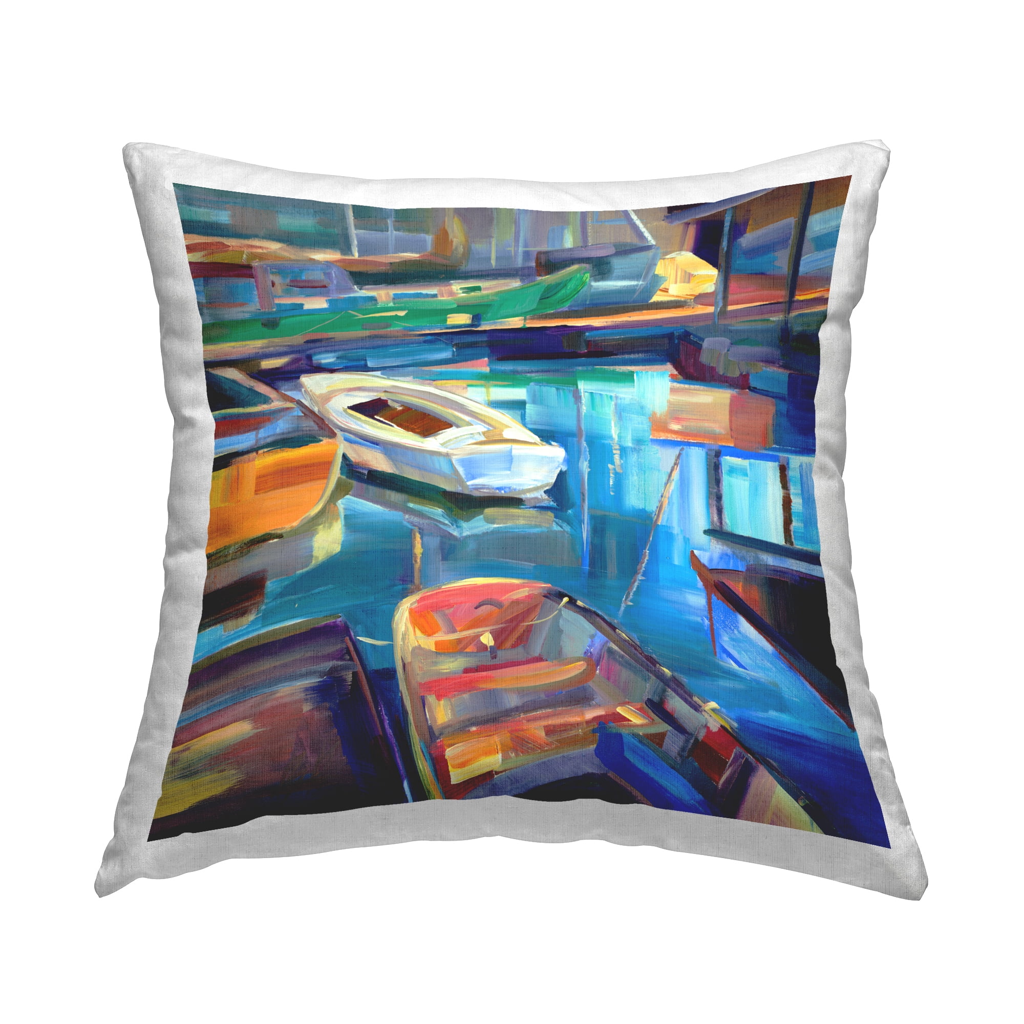 Stupell Industries Bright Hued Boat Harbor Decorative Printed Throw Pillow Design by Borcherding.