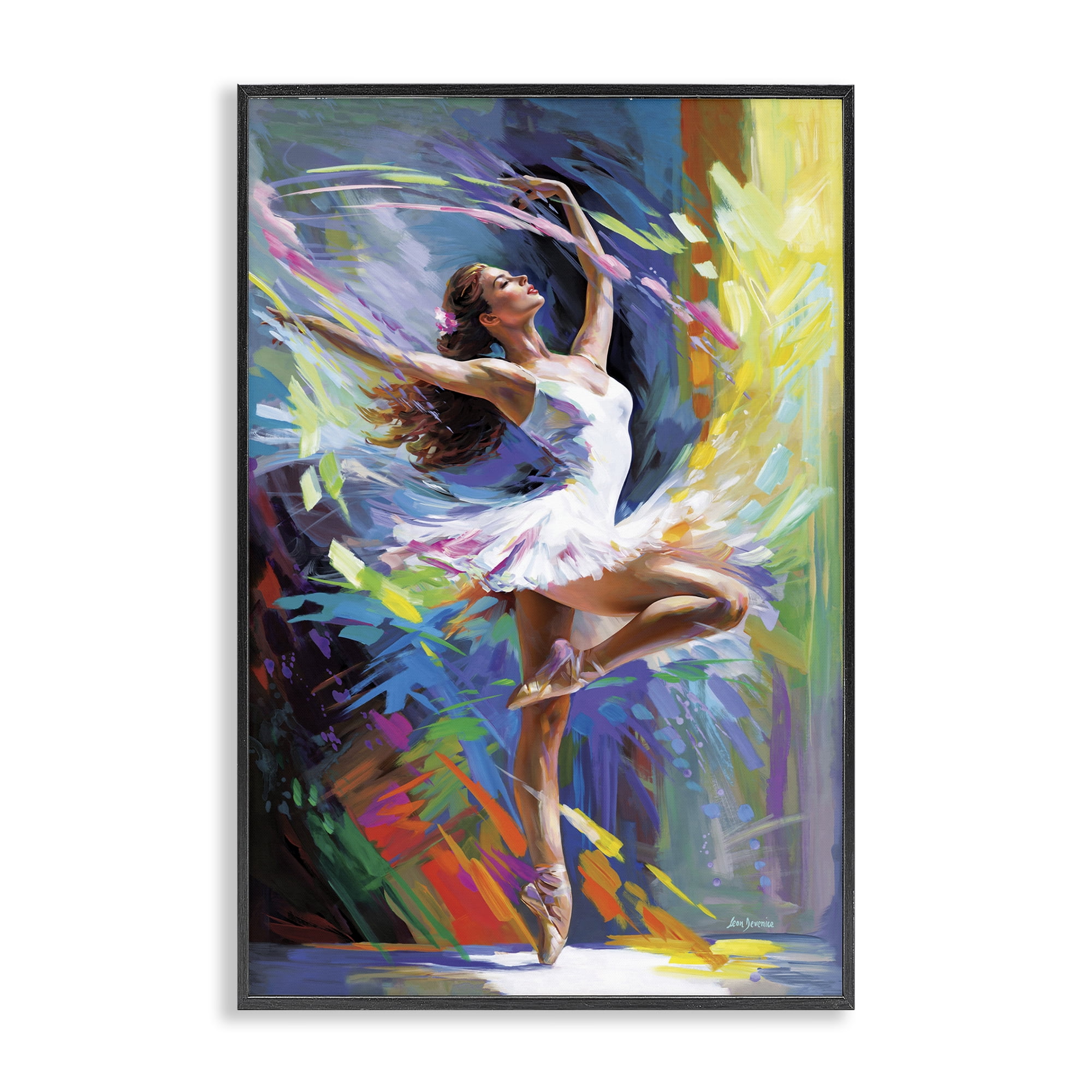 Stupell Industries Bright Hued Dancing Ballerina Entertainment Painting Black Framed Art Print Wall Art, 12 x 18