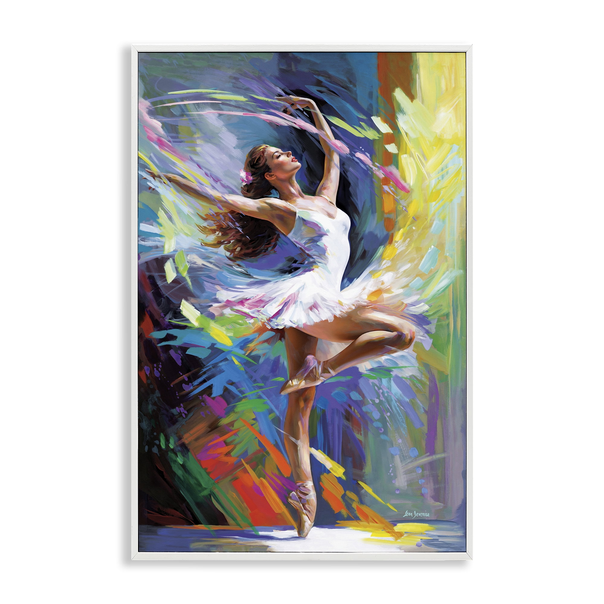 Stupell Industries Bright Hued Dancing Ballerina Entertainment Painting White Framed Art Print Wall Art, 12 x 18