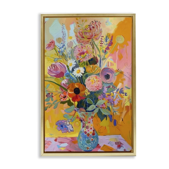 Stupell Industries Modern Bright Hued Mod Bouquet Gold Floating Frame Canvas Art, 21 x 31, by LSR Design Studio