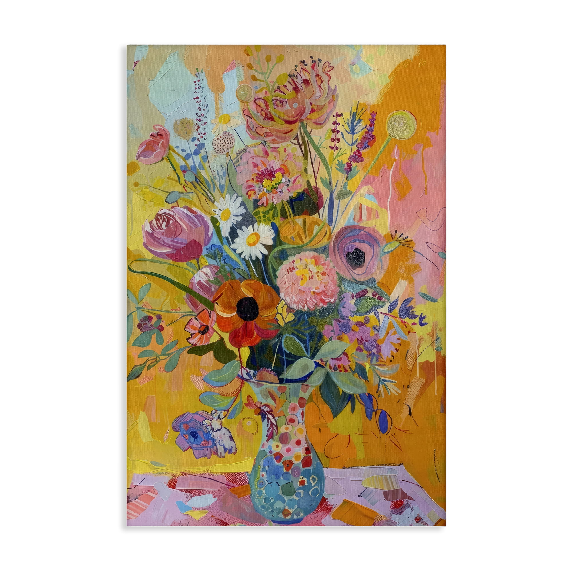 Stupell Industries Bright Hued Mod Bouquet Plants & Flowers Painting Wrapped Canvas Art Print Wall Art, 16 x 24
