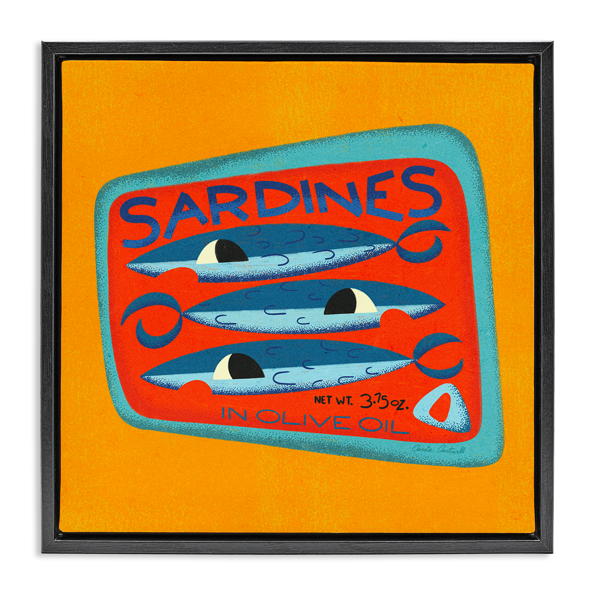 Stupell Industries Bright Hued Sardine Can Food & Beverage Painting Black Floater Framed Canvas Art Print Wall Art, 25 x 25