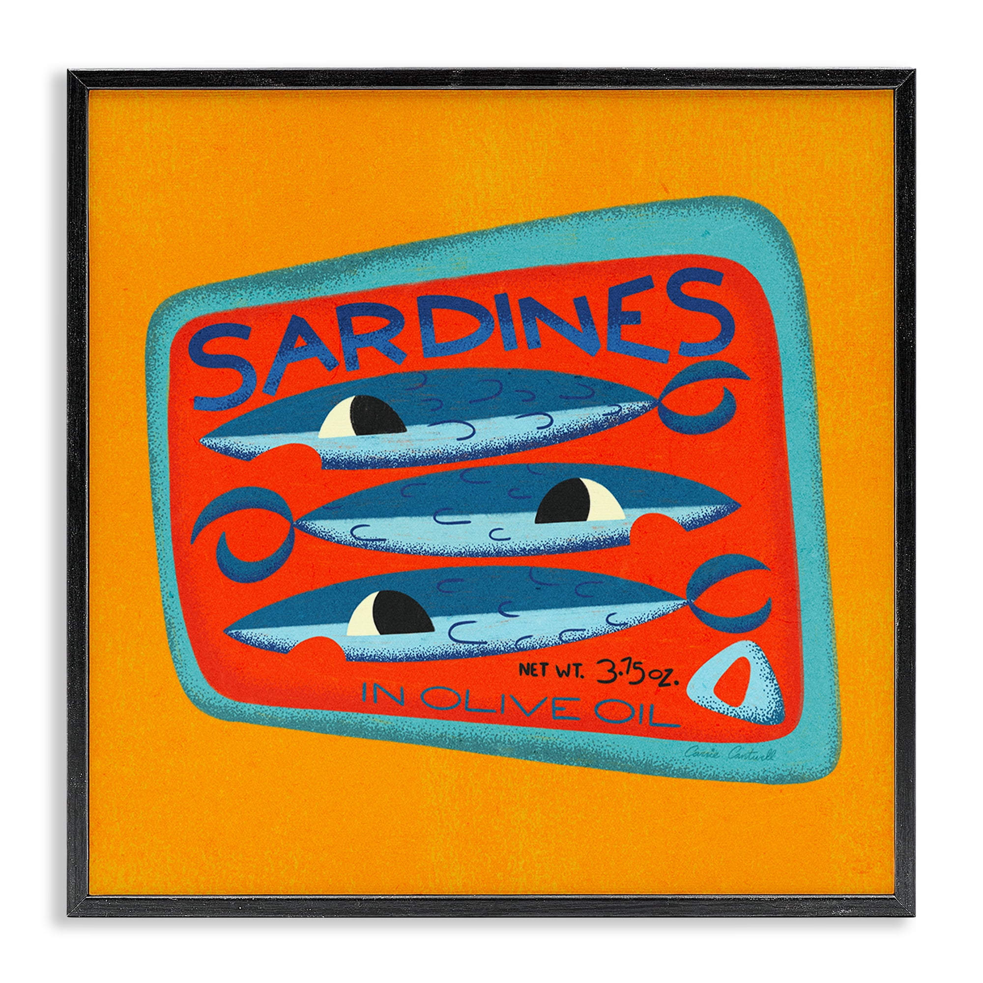 Stupell Industries Bright Hued Sardine Can Food & Beverage Painting Black Framed Art Print Wall Art, 17 x 17