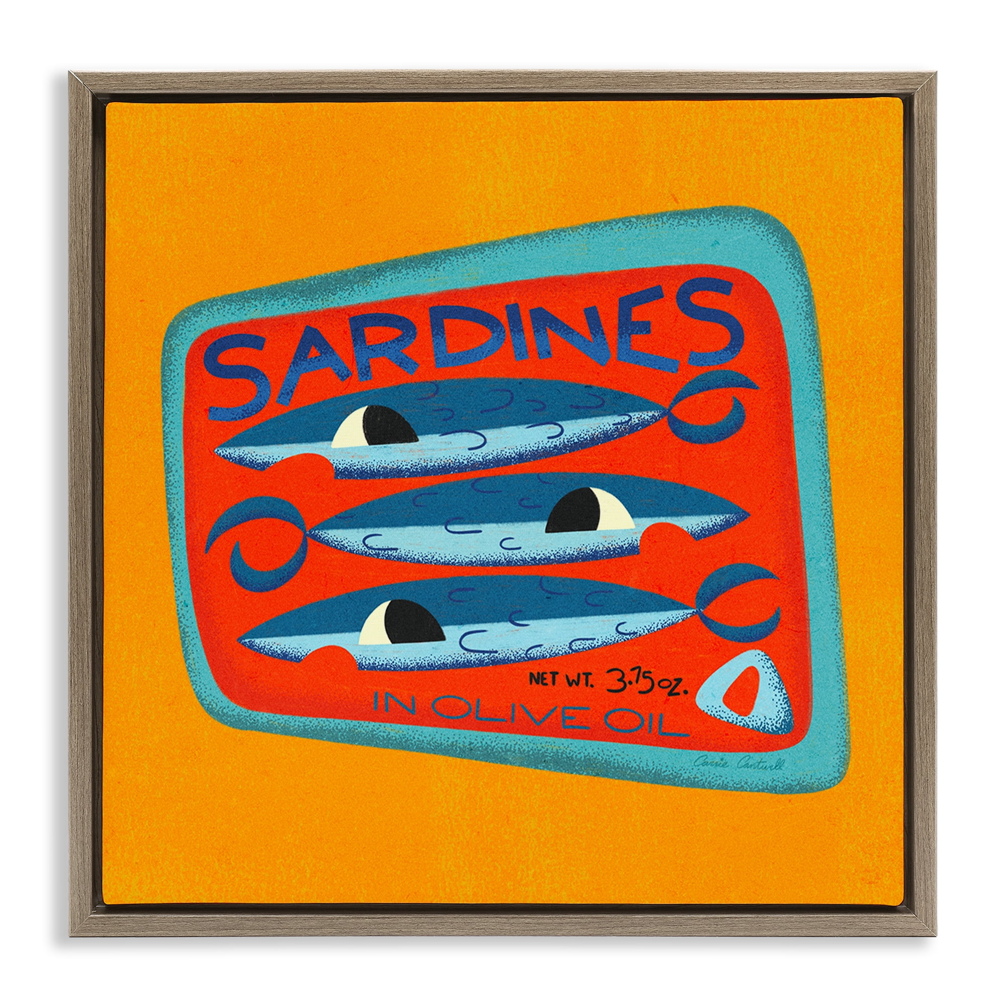 Stupell Industries Bright Hued Sardine Can Food & Beverage Painting Brown Floater Framed Canvas Art Print Wall Art, 25 x 25