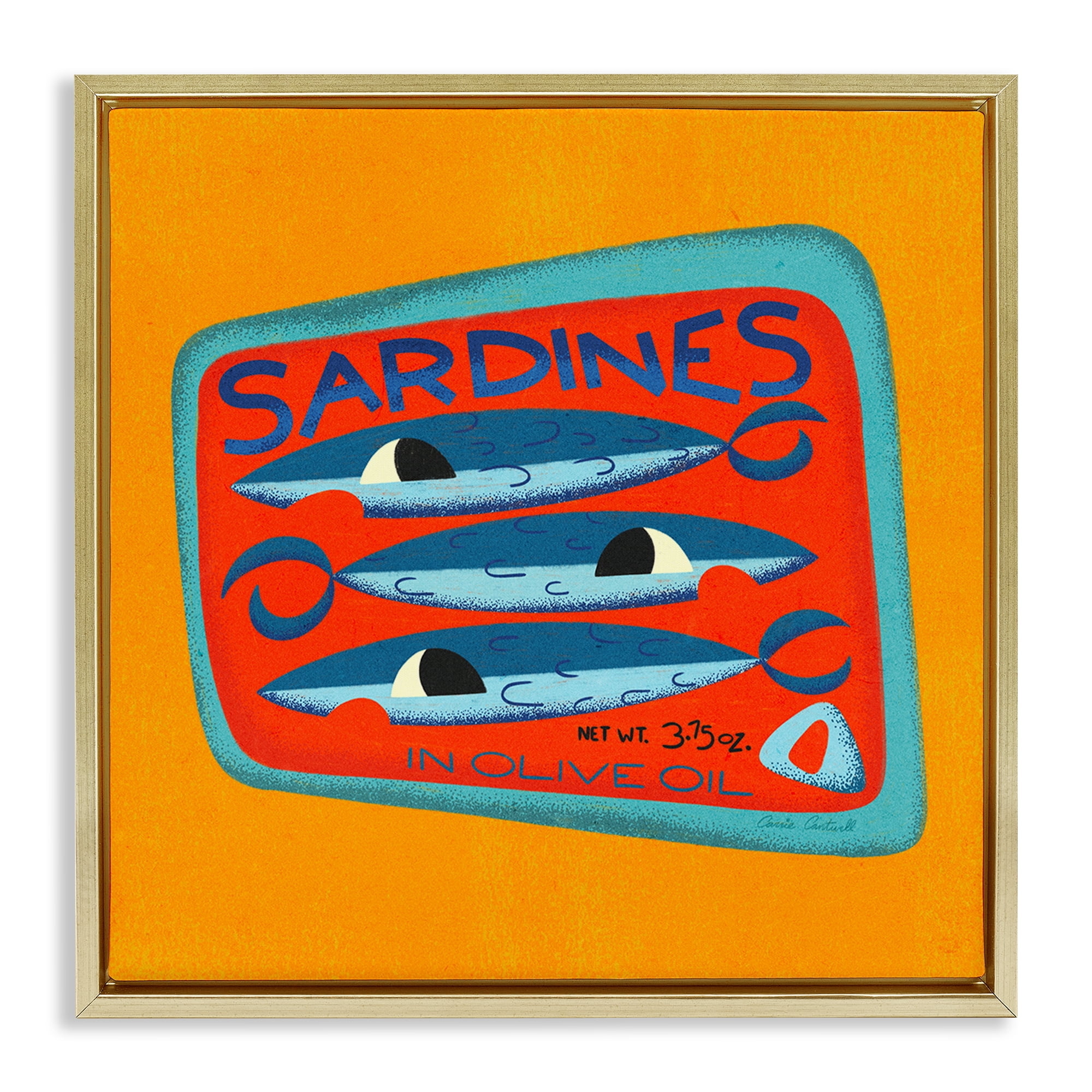 Stupell Industries Bright Hued Sardine Can Food & Beverage Painting Gold Floater Framed Canvas Art Print Wall Art, 25 x 25