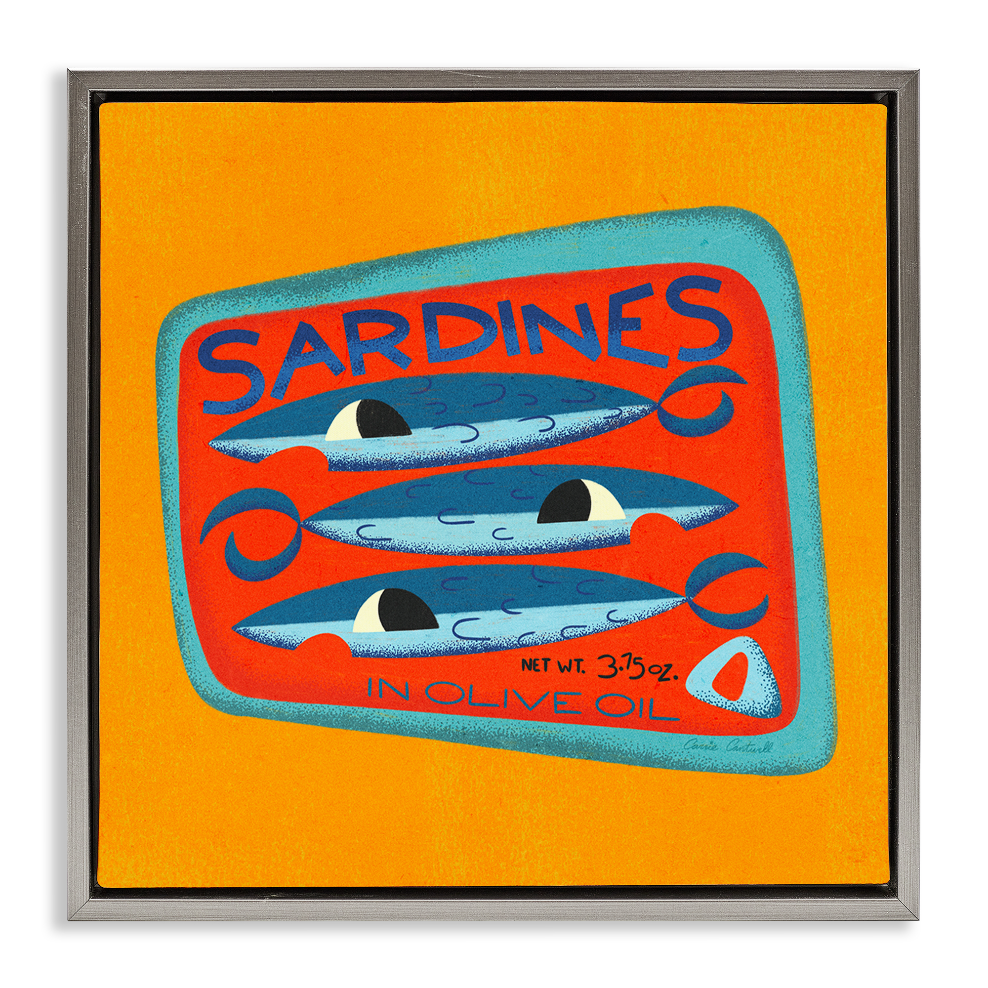 Stupell Industries Bright Hued Sardine Can Food & Beverage Painting Gray Floater Framed Canvas Art Print Wall Art, 25 x 25