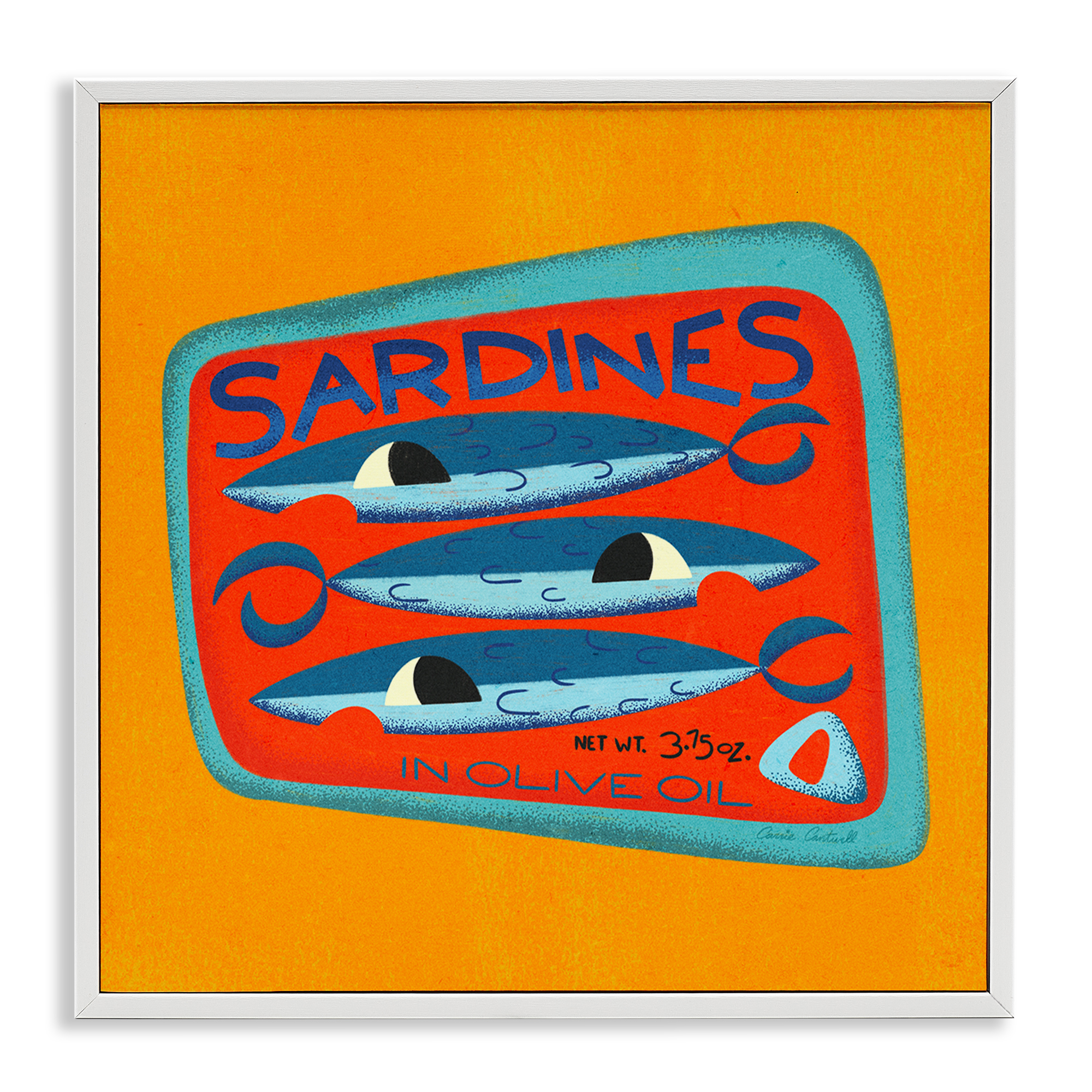 Stupell Industries Bright Hued Sardine Can Food & Beverage Painting White Framed Art Print Wall Art, 12 x 12