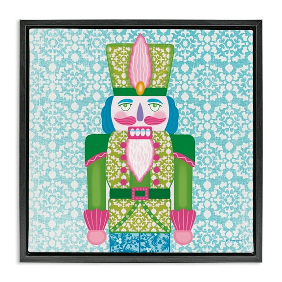Stupell Industries Bright Hued Seasonal Nutcracker Black Framed Floater Canvas Wall Art design by Annie LaPoint, 25 x 25