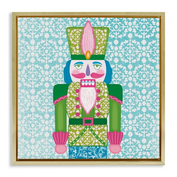 Stupell Industries Bright Hued Seasonal Nutcracker Gold Framed Floater Canvas Wall Art design by Annie LaPoint, 18 x 18