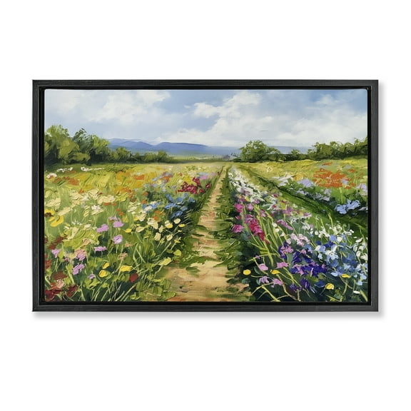 Stupell Industries Bright Hued Wildflower Path Landscape & Nature Painting Black Floater Framed Canvas Art Print Wall Art, 25 x 17
