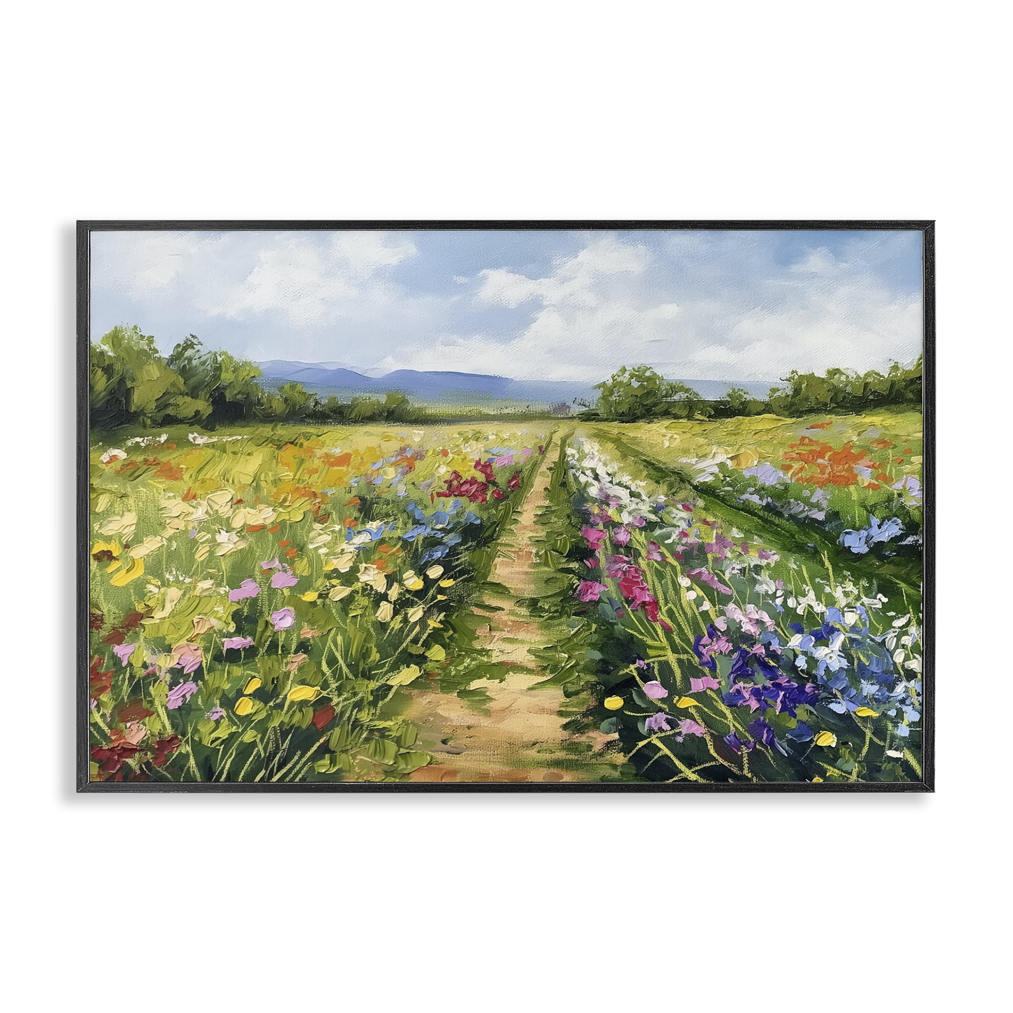 Stupell Industries Bright Hued Wildflower Path Landscape & Nature Painting Black Framed Art Print Wall Art, 30 x 20