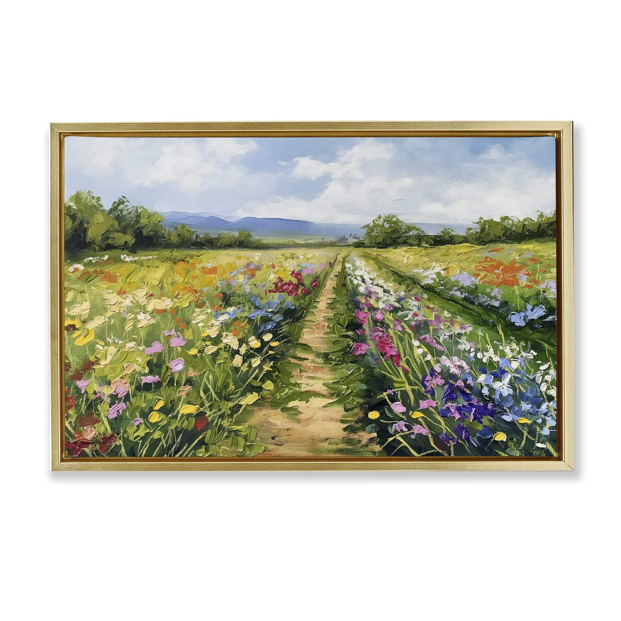 Stupell Industries Bright Hued Wildflower Path Landscape & Nature Painting Gold Floater Framed Canvas Art Print Wall Art, 25 x 17
