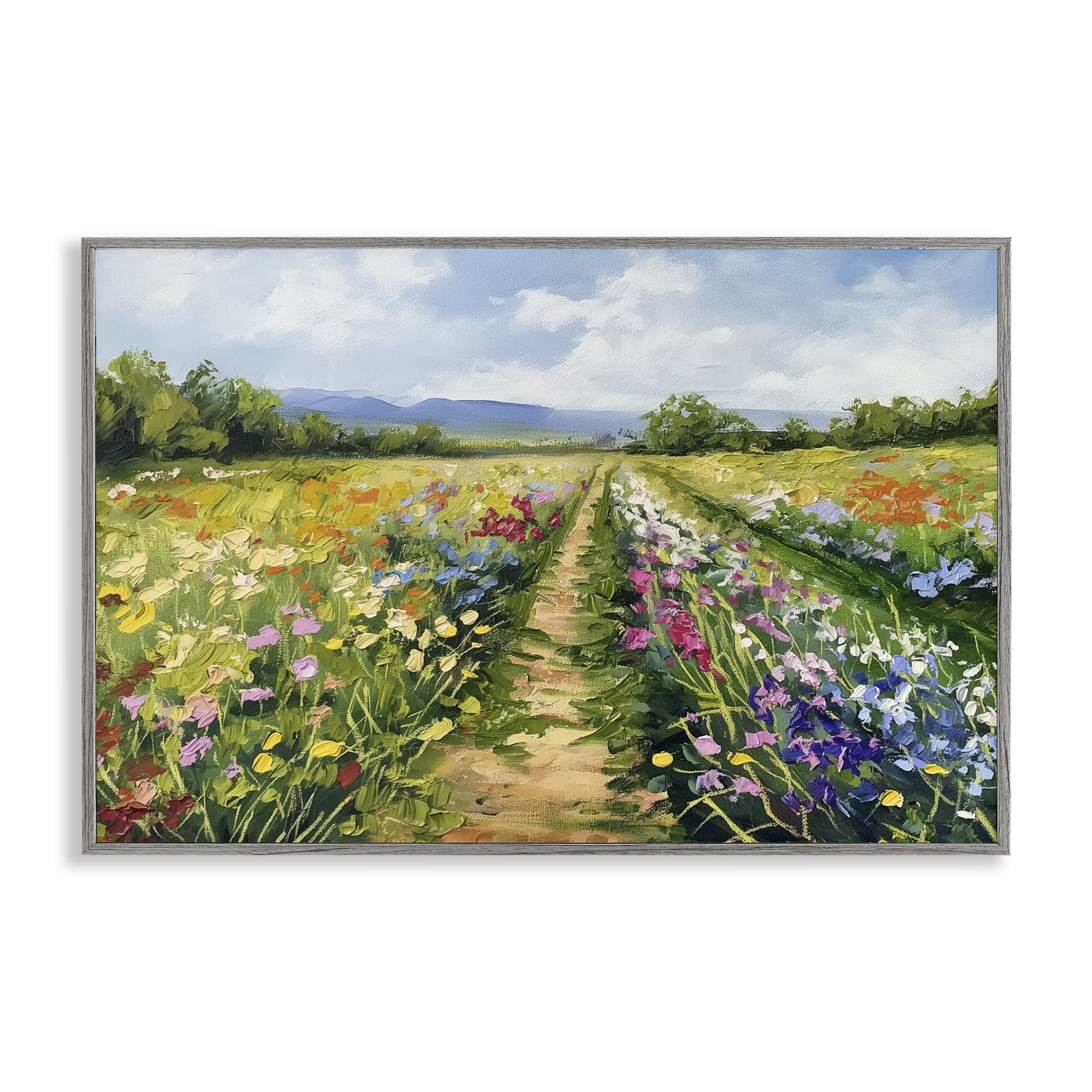 Stupell Industries Bright Hued Wildflower Path Landscape & Nature Painting Gray Framed Art Print Wall Art, 18 x 12