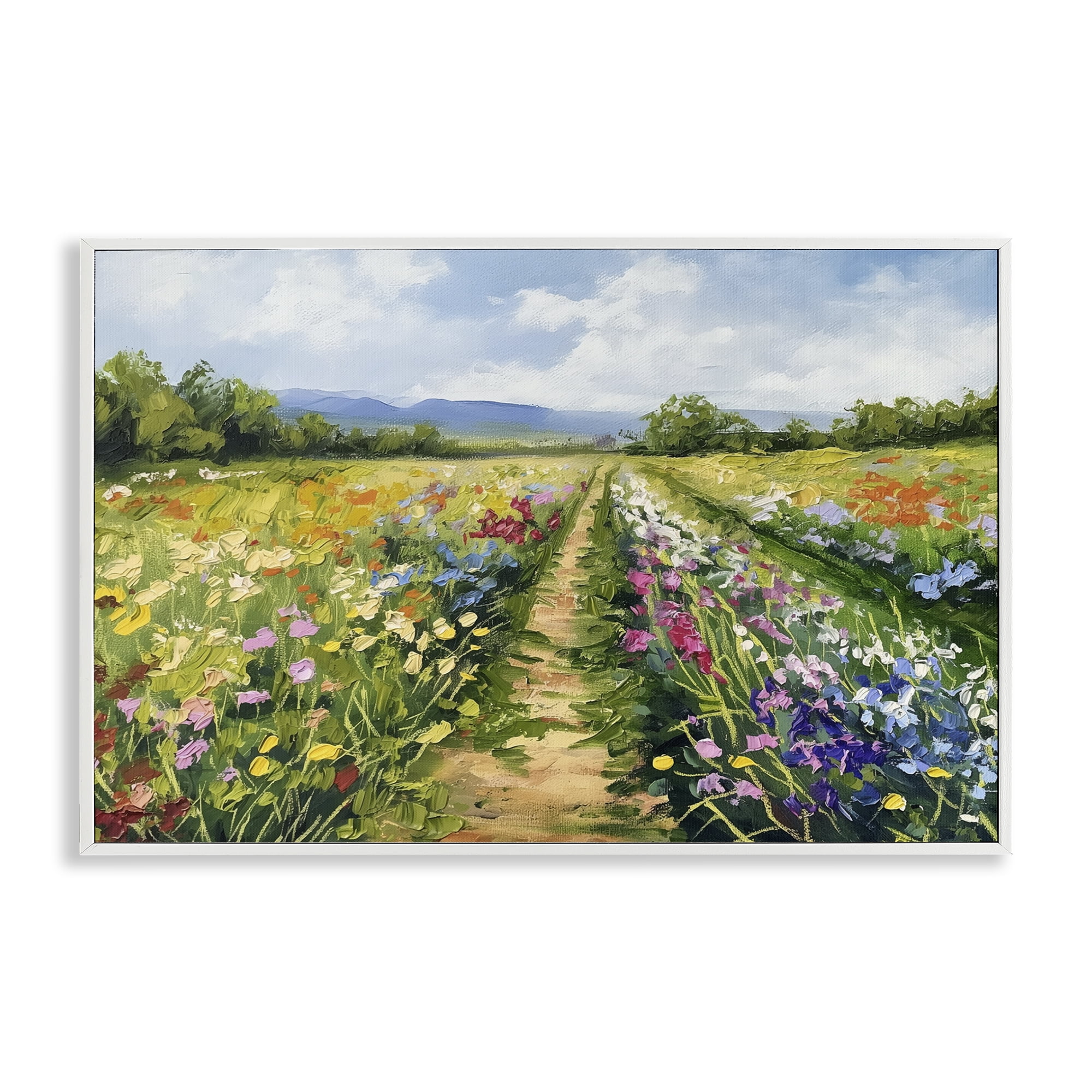 Stupell Industries Bright Hued Wildflower Path Landscape & Nature Painting White Framed Art Print Wall Art, 30 x 20