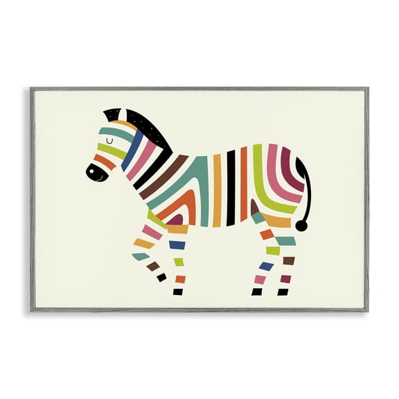 Stupell Industries Bright Hued Zebra Stripes Animals Painting Gray Framed Art Print Wall Art, 18 x 12