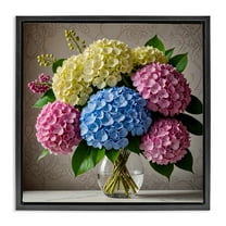 Stupell Industries Bright Hydrangeas Bouquet Plants & Flowers Painting Black Floater Framed Canvas Art Print Wall Art, 18 x 18