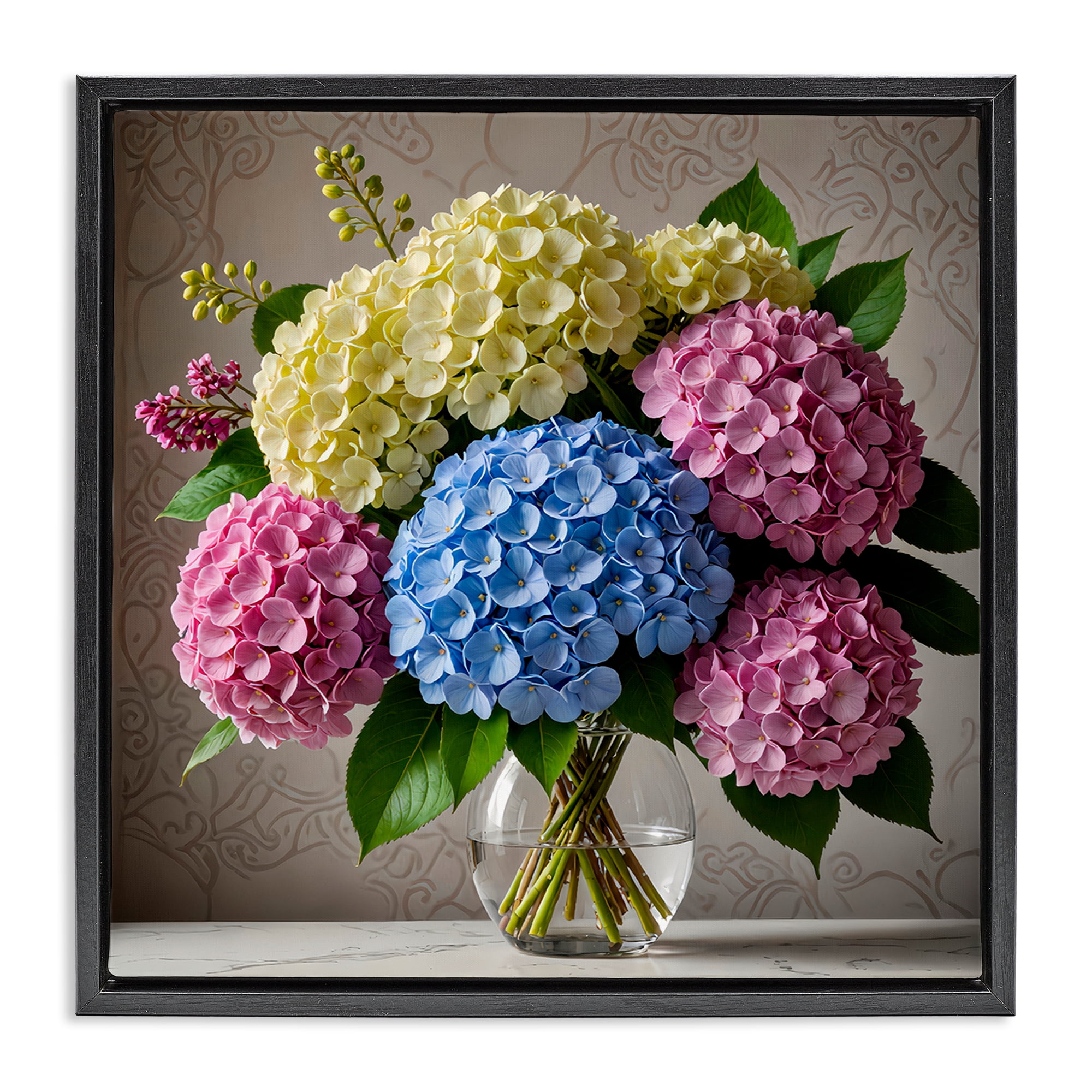 Stupell Industries Bright Hydrangeas Bouquet Plants & Flowers Painting Black Floater Framed Canvas Art Print Wall Art, 25 x 25