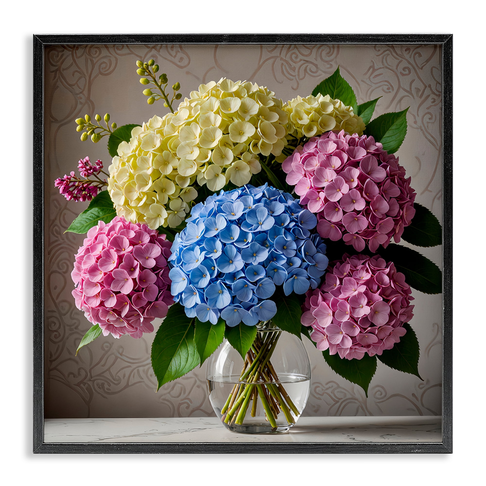 Stupell Industries Bright Hydrangeas Bouquet Plants & Flowers Painting Black Framed Art Print Wall Art, 17 x 17