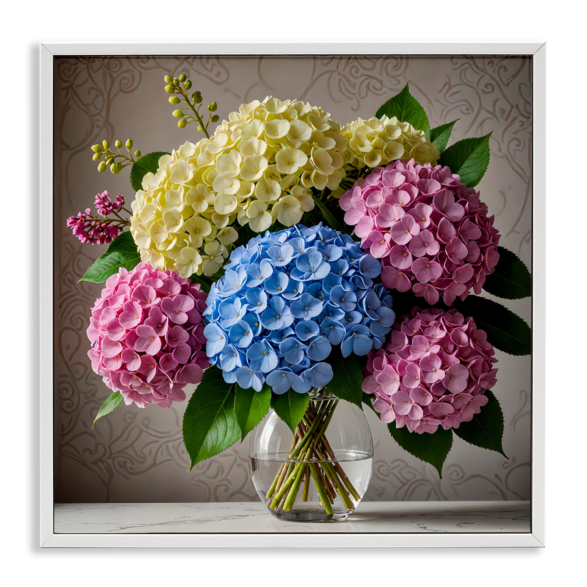 Stupell Industries Bright Hydrangeas Bouquet Plants & Flowers Painting White Framed Art Print Wall Art, 12 x 12