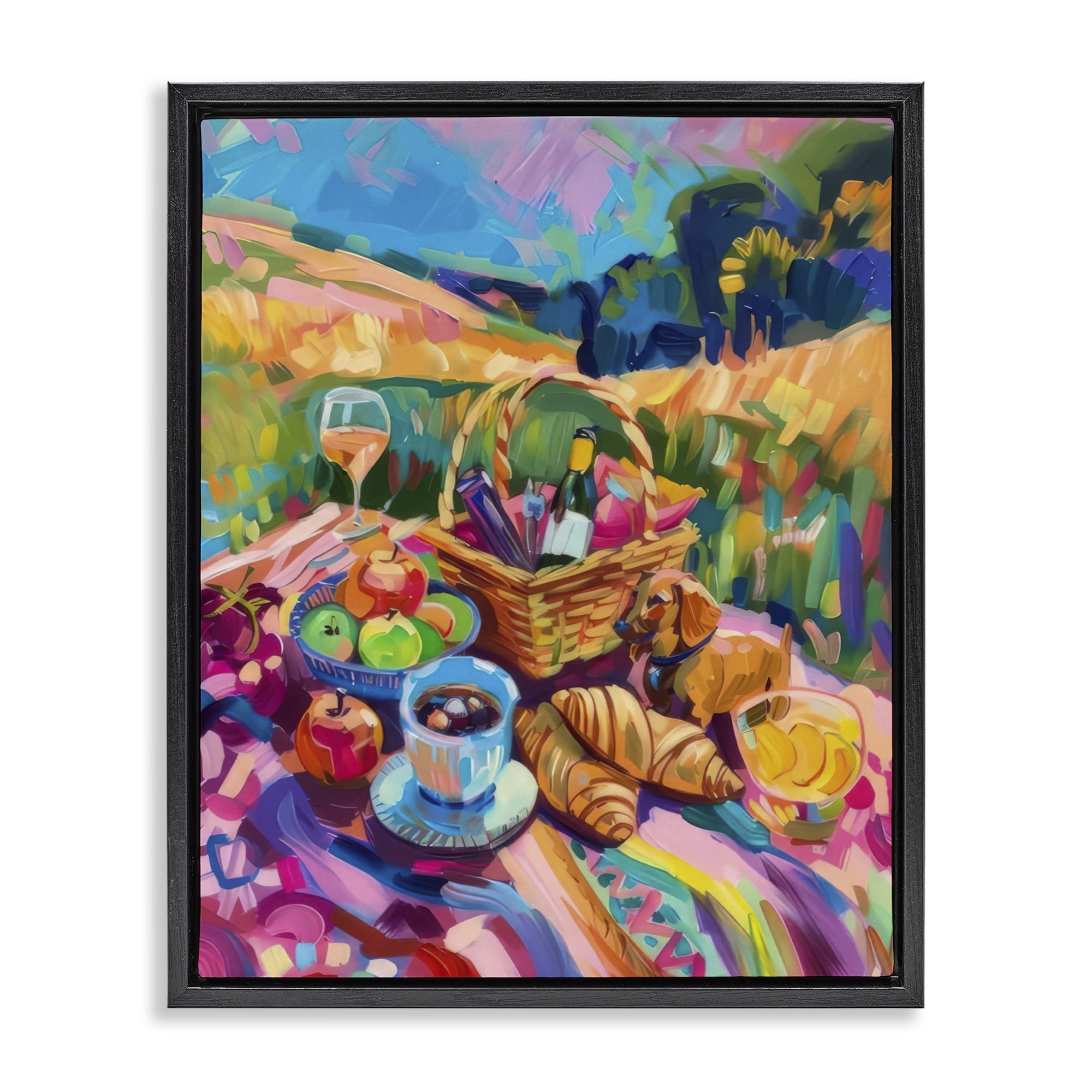 Stupell Industries Bright Impressionist Picnic Food & Beverage Painting Black Floater Framed Canvas Art Print Wall Art, 25 x 31