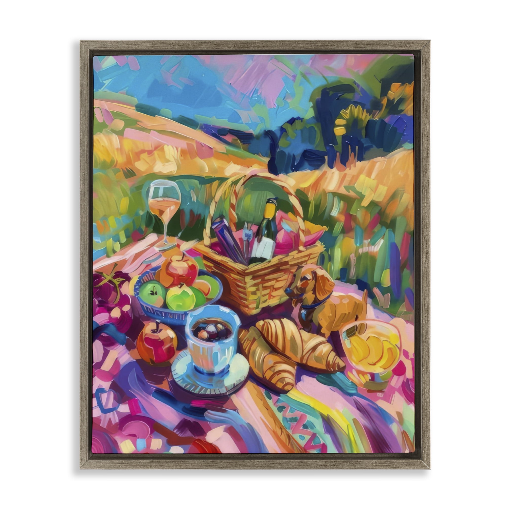 Stupell Industries Bright Impressionist Picnic Food & Beverage Painting Brown Floater Framed Canvas Art Print Wall Art, 17 x 21
