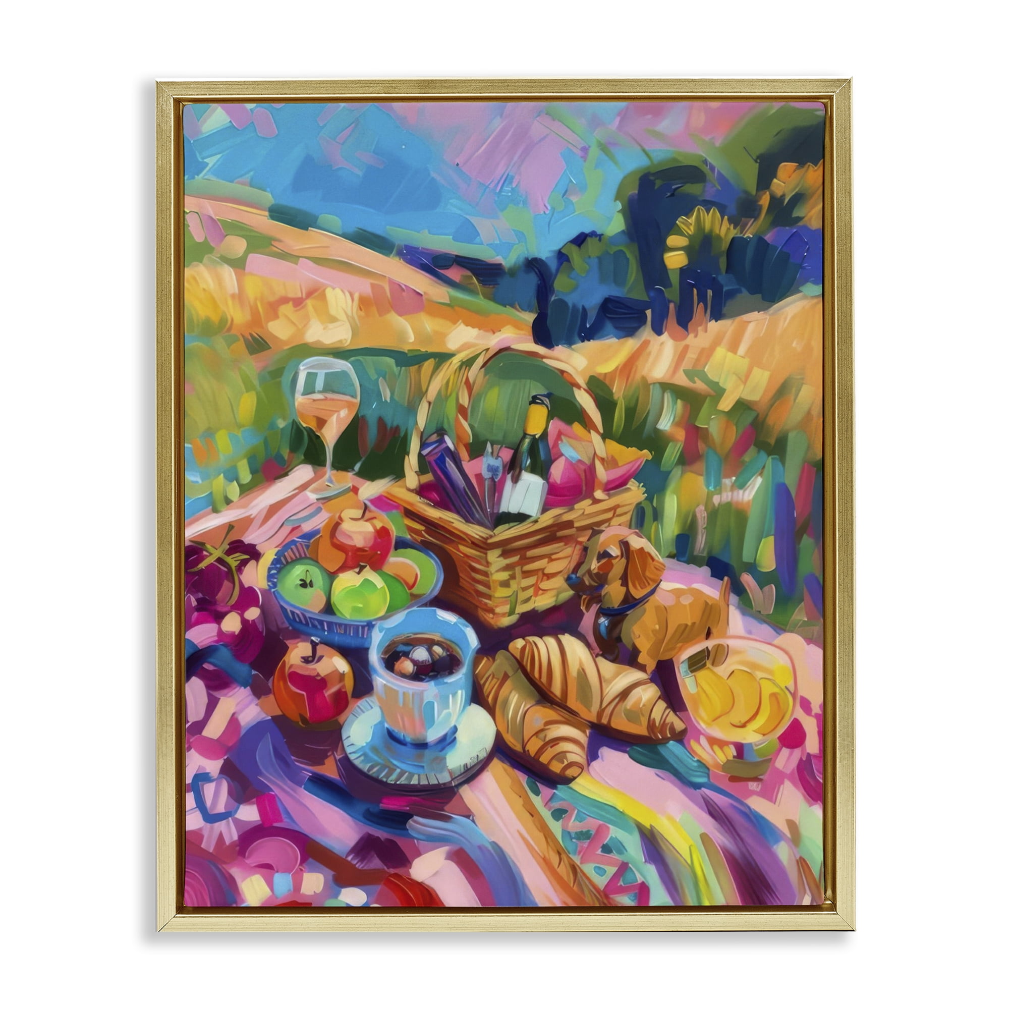 Stupell Industries Bright Impressionist Picnic Food & Beverage Painting Gold Floater Framed Canvas Art Print Wall Art, 17 x 21