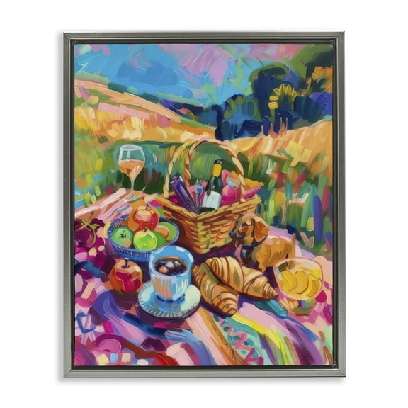 Stupell Industries Bright Impressionist Picnic Food & Beverage Painting Gray Floater Framed Canvas Art Print Wall Art, 17 x 21