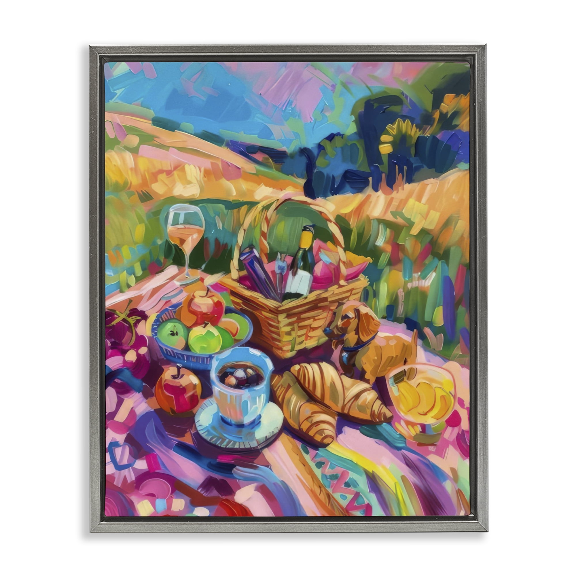 Stupell Industries Bright Impressionist Picnic Food & Beverage Painting Gray Floater Framed Canvas Art Print Wall Art, 25 x 31