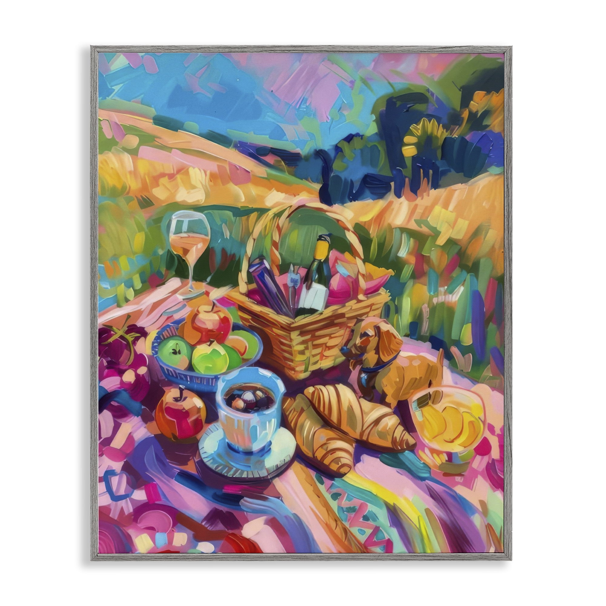 Stupell Industries Bright Impressionist Picnic Food & Beverage Painting Gray Framed Art Print Wall Art, 16 x 20