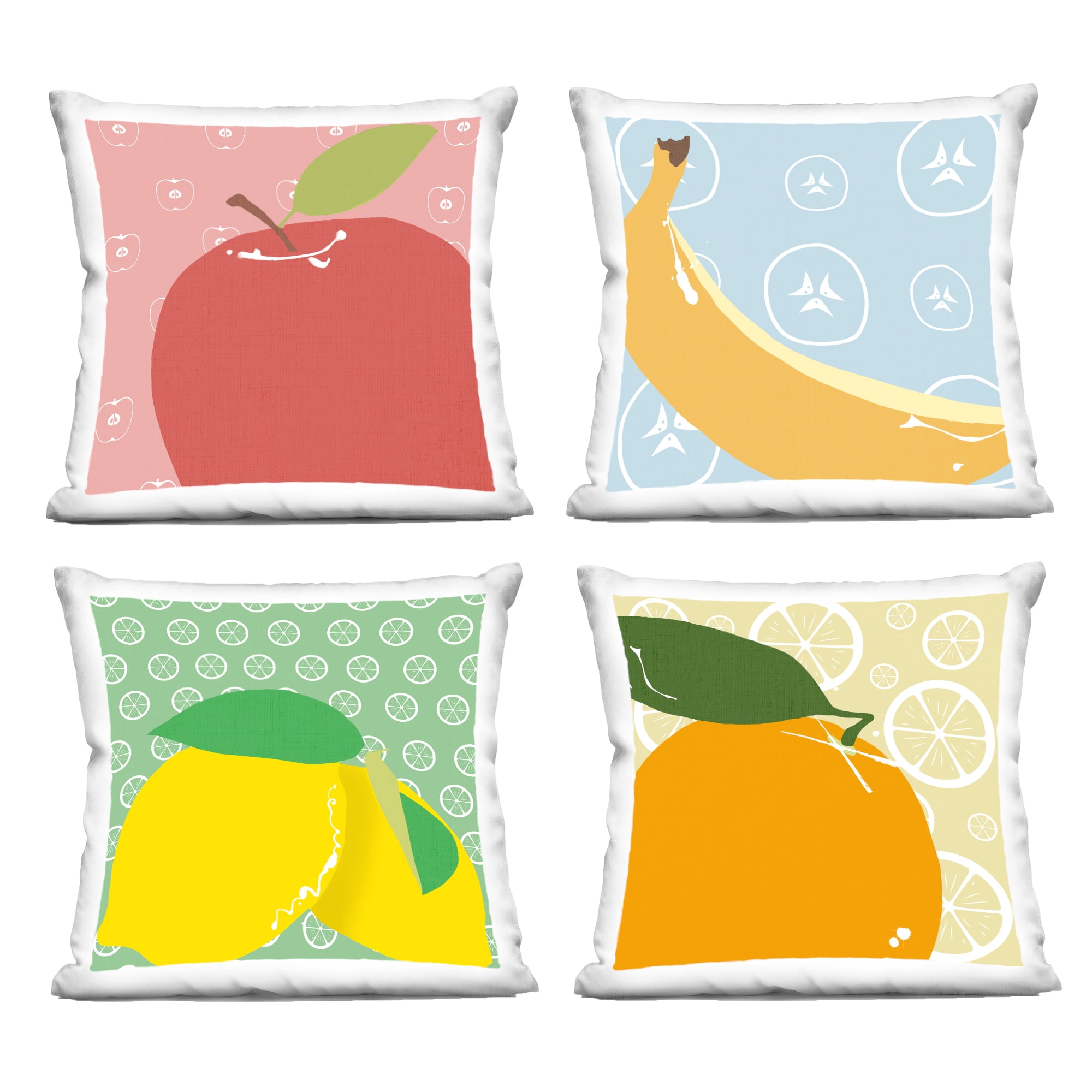 Stupell Industries Bright Kitchen Fruits 18" x 18" Food & Beverage Geometric Polyester Decorative Pillow Set, Zip Closure 4 Count