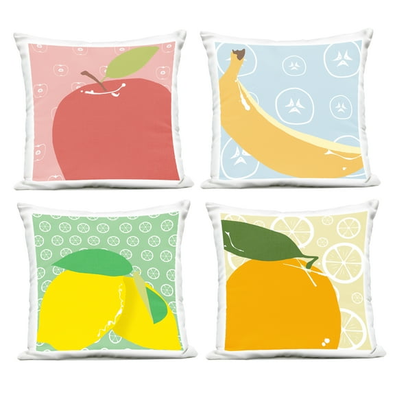 Stupell Industries Bright Kitchen Fruits Design by Daniela Santiago Outdoor Printed Pillow (Set of 4)