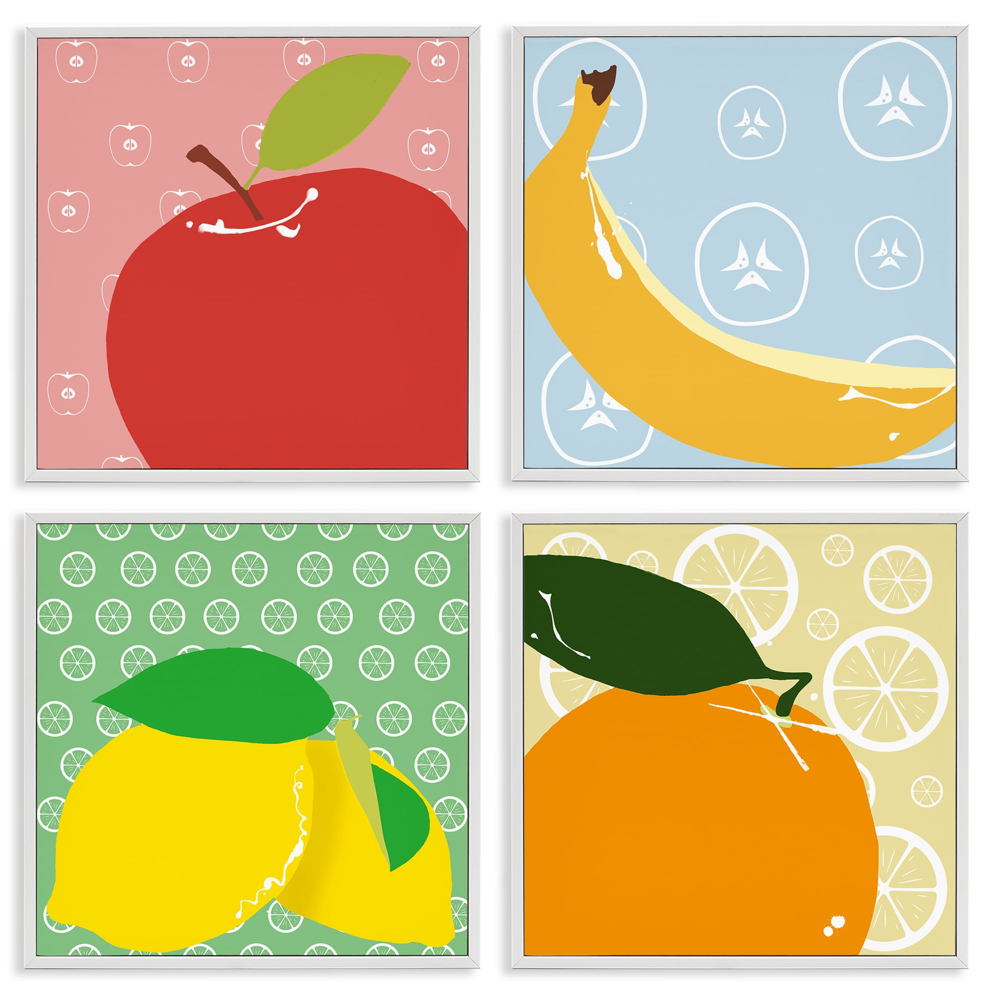 Stupell Industries Bright Kitchen Fruits Food & Beverage Painting White Framed Art Print Wall Art, 17 x 17, Set of 4