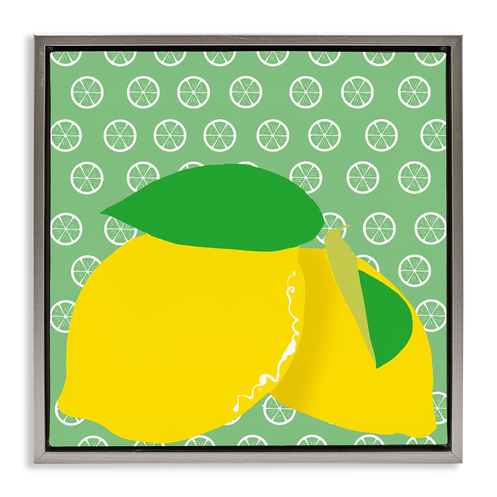 Stupell Industries Bright Lemon Fruit Food & Beverage Painting Gray Floater Framed Canvas Art Print Wall Art, 25 x 25