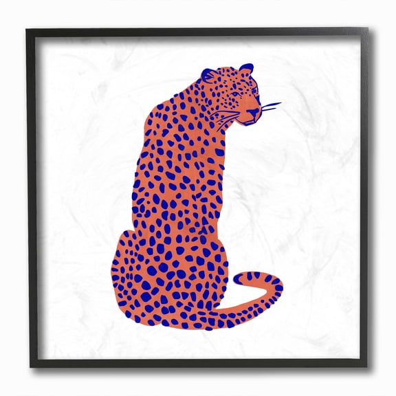Stupell Industries Bright Leopard Blue Orange Animal Design Framed Wall Art by Samuel Dixon
