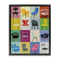 Stupell Industries Bright Modern Chairs Animals & Insects Painting Black Floater Framed Art Print Wall Art, 17 x 21